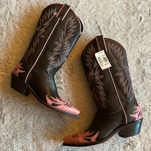 Code West Leather Cowgirl Boots   SZ 6 1/2  Detailed Pink & Brown